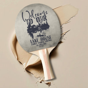 Modern Lake House Family Name Ping Pong Paddle