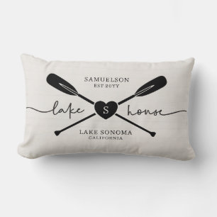 Modern Lake House Script Rustic Wood  Lumbar Pillow