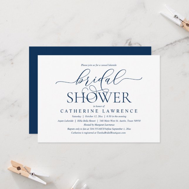 Modern Lakeside Bridal Shower Dinner Celebration Invitation (Front/Back In Situ)