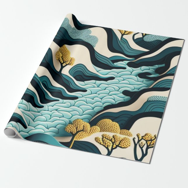 Modern Landscape Wrapping Paper (Unrolled)