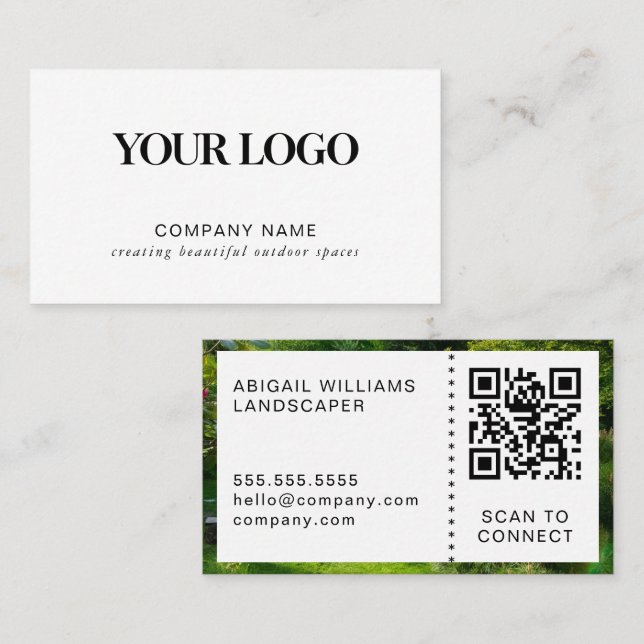 Modern Landscaper Custom Logo QR Code Business Card (Front/Back)