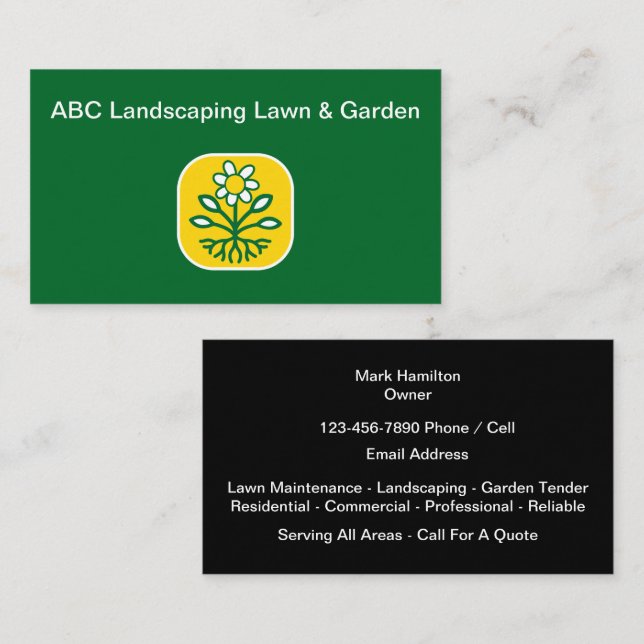 Modern Landscaping Lawn Gardening Business Card (Front/Back)