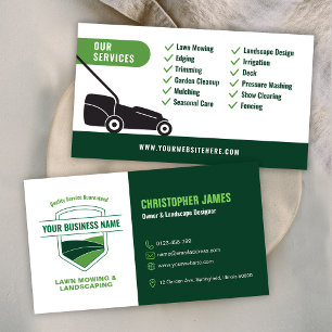 Modern Landscaping Lawn Mowing White & Green Business Card