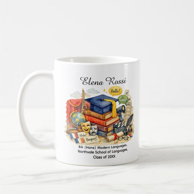 🎓Modern Languages GRAD Custom Name & Degree Coffee Mug (Left)