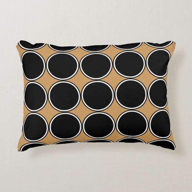 Modern Large Circles Motif Black White With Tan Accent Pillow (Front)