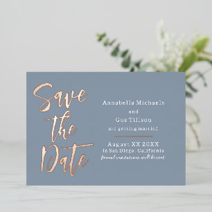 Modern Large Font on Dusty Blue Save the Date