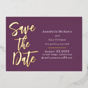 Modern Large Font on Plum Purple Save the Date