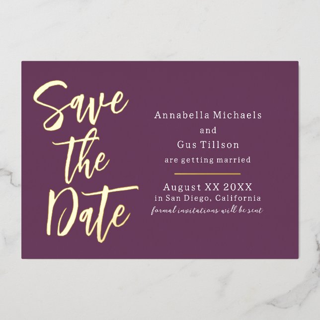 Modern Large Font on Plum Purple Save the Date (Front)