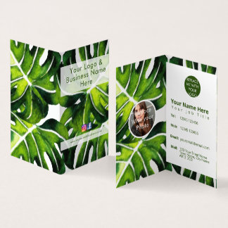 Modern large green palm leaves business card