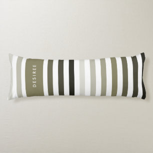 Modern Large Stripes and Name in Dried Herb Green Body Pillow