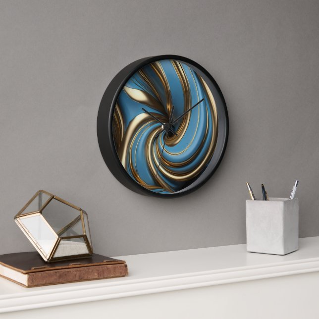Modern Large Wall Clock with Chic Blue Swirl  (Office)