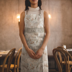 Modern Large White Peony Floral Flower Apron