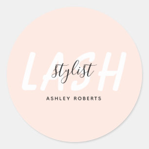 Modern lash stylist blush pink classic round sticker