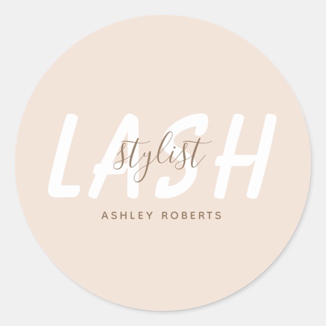 Modern lash stylist light blush classic round sticker (Front)