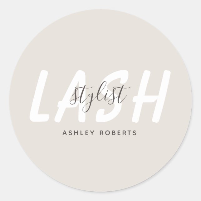 Modern lash stylist light tan classic round sticker (Front)