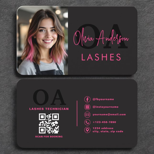 Modern Lash Tech QR Code Photo Business Card (Creator Uploaded)