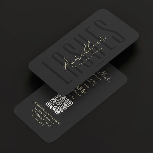 Modern Lashes Brows Makeup Artist Black Gold Business Card