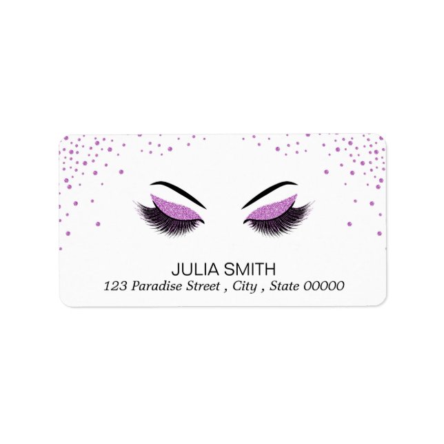 Modern Lashes with Purple Glitter Makeup Artist Label (Front)