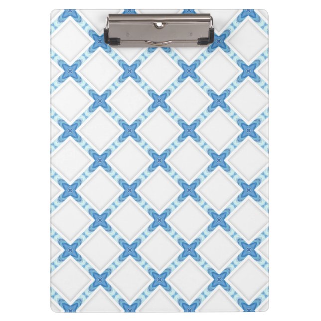 Modern lattice blue white classy clipboard (Front)