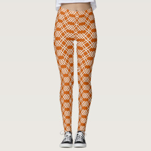 Modern Lattice Geometric Burnt Orange & White Leggings