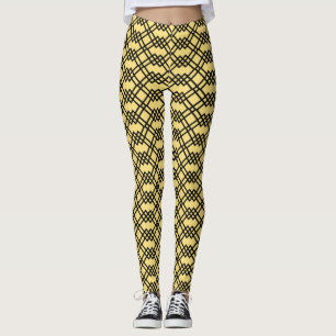 Modern Lattice Geometric Butter Yellow & Black Leggings
