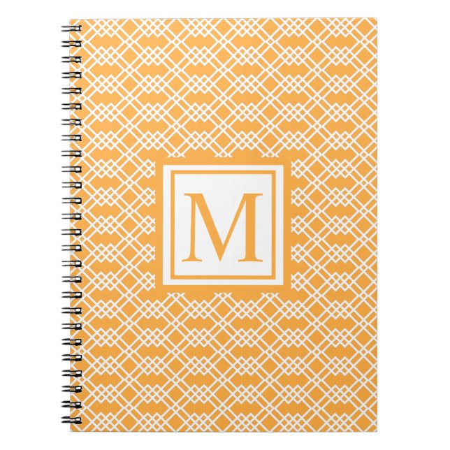 Modern Lattice Geometric Monogram Mango Sorbet Notebook (Front)