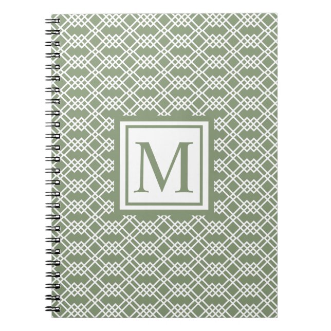 Modern Lattice Geometric Monogram Sage Green Jade Notebook (Front)