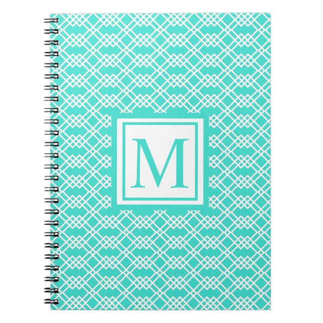 Modern Lattice Geometric Monogram Turquoise Notebook (Front)