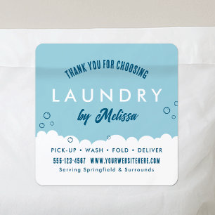 Modern Laundry Service Blue & White Thank You Square Sticker