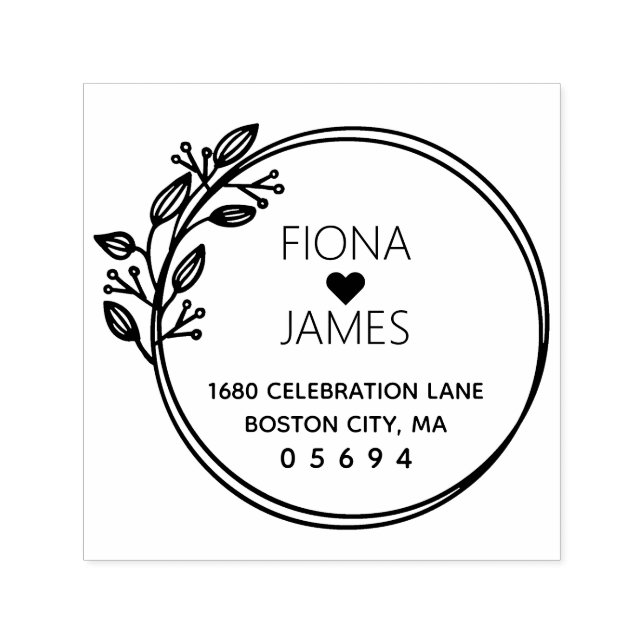 Modern Laurel Circular Wedding Return Address Self-inking Stamp (Design)