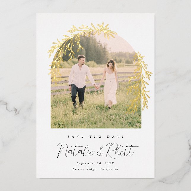 Modern Laurel Leaf Archway Wedding Save the Date (Front)