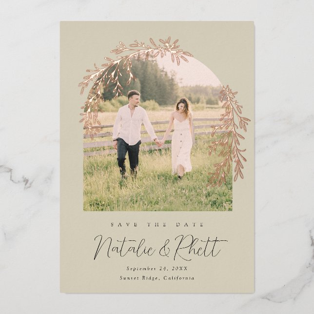 Modern Laurel Leaf Archway Wedding Save the Date F (Front)