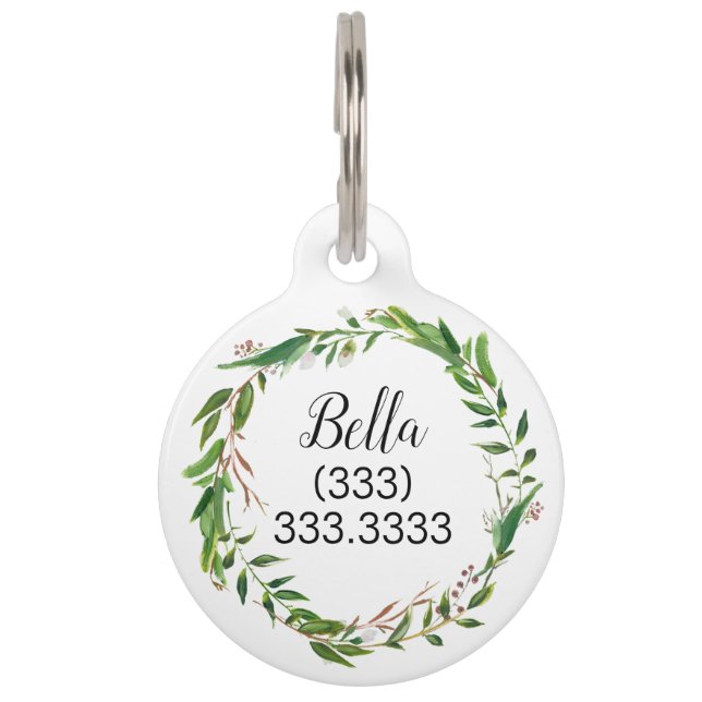 Modern Laurel Wreath Pet Tag (Front)
