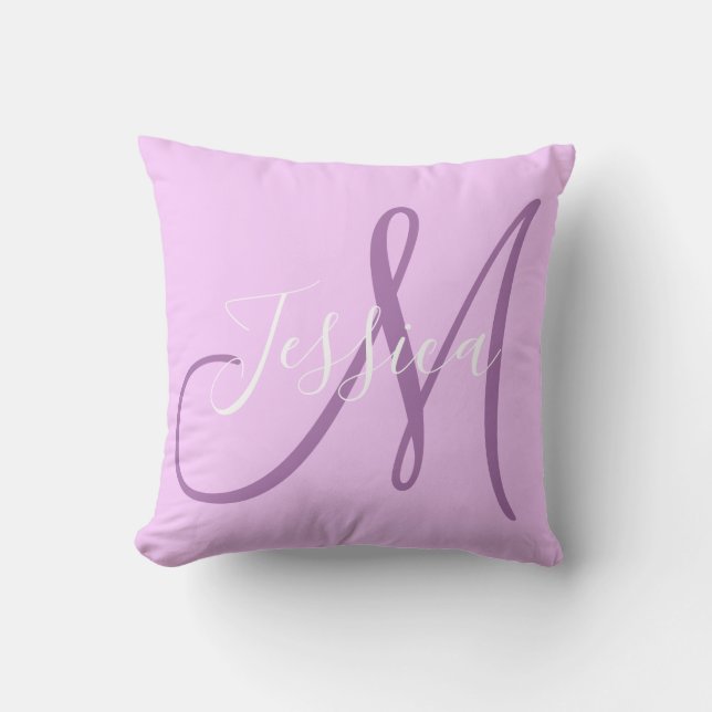 Modern Lavender and Purple Monogram Throw Pillow (Front)