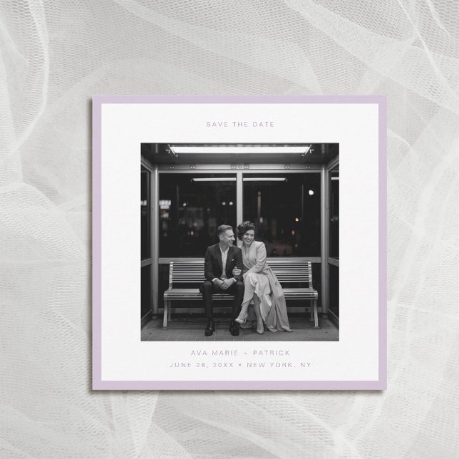 Modern Lavender Frame Typography Wedding Save Date Invitation (wedding photo save the date square lavender frame modern minimalist contemporary typography)