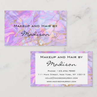 Modern Lavender Pink Gold Marble Makeup Artist Business Card