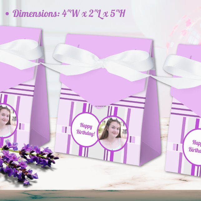 Modern Lavender Pink Pattern Stripe Photo Birthday Favor Box (Creator Uploaded)