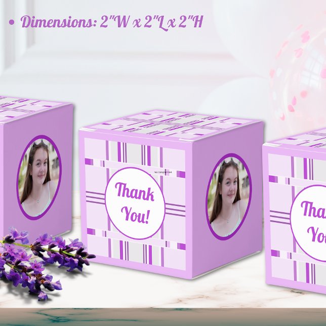 Modern Lavender Pink Pattern Stripe Photo Birthday Favor Box (Creator Uploaded)