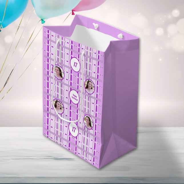 Modern Lavender Pink Pattern Stripes Custom Photo Medium Gift Bag (Creator Uploaded)