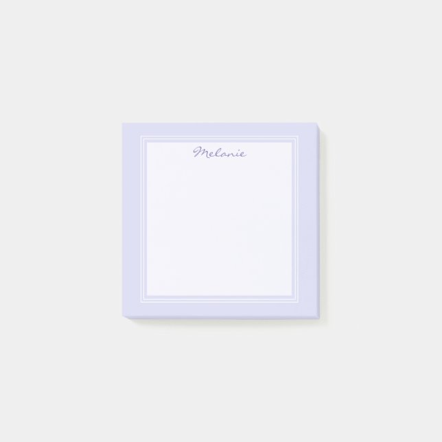 Modern Lavender Purple Lilac White Border Script Post-it Notes (Front)