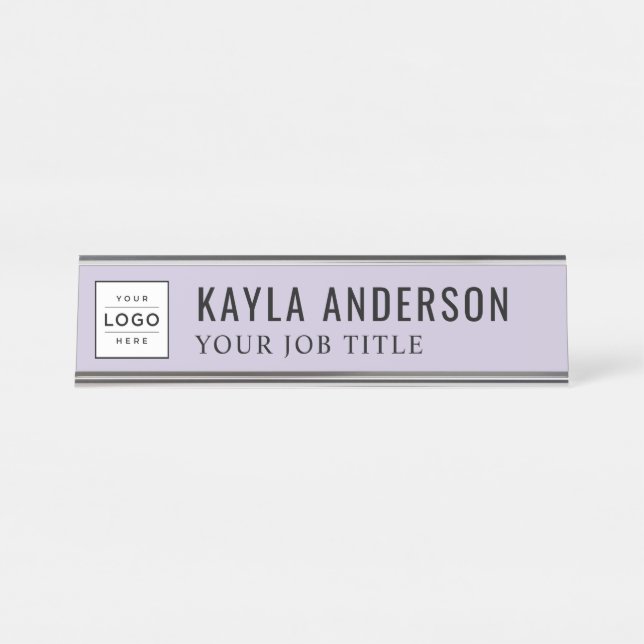 Modern Lavender Purple Personalized Business Logo Desk Name Plate (Front)
