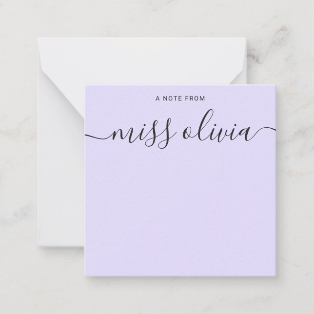 Modern Lavender Script Custom Teachers Card (Front)