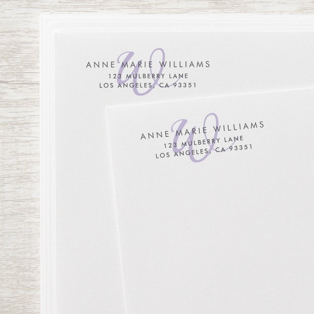 Modern Lavender Script Monogram Return Address Envelope (Creator Uploaded)