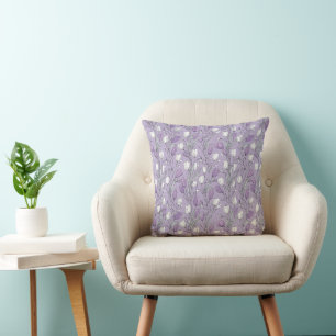 Modern Lavender Tulip White Floral Pattern Throw Pillow