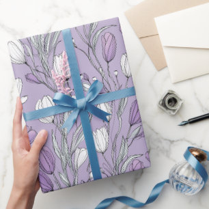 Modern Lavender Tulip White Floral Pattern Wrapping Paper