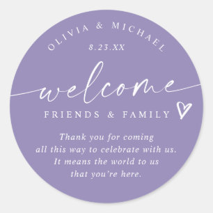 Modern Lavender Wedding Welcome Hotel Bag Classic Round Sticker