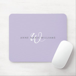 Modern Lavender White Script Monogram Mouse Pad