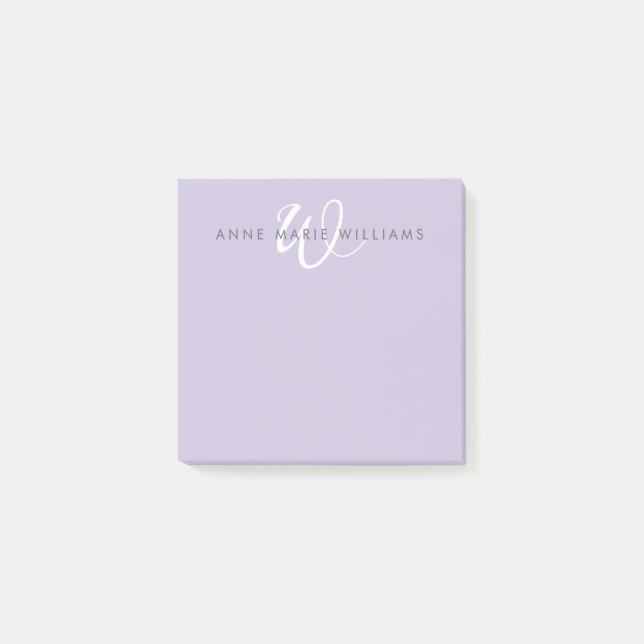 Modern Lavender White Script Monogram Post-it Notes (Front)