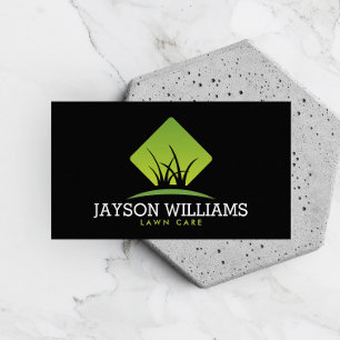 Modern Lawn Care/Landscaping Grass Logo Black Business Card