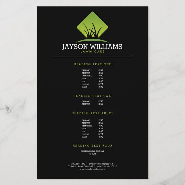 Modern Lawn Care/Landscaping Grass Logo Price List Flyer (Front)